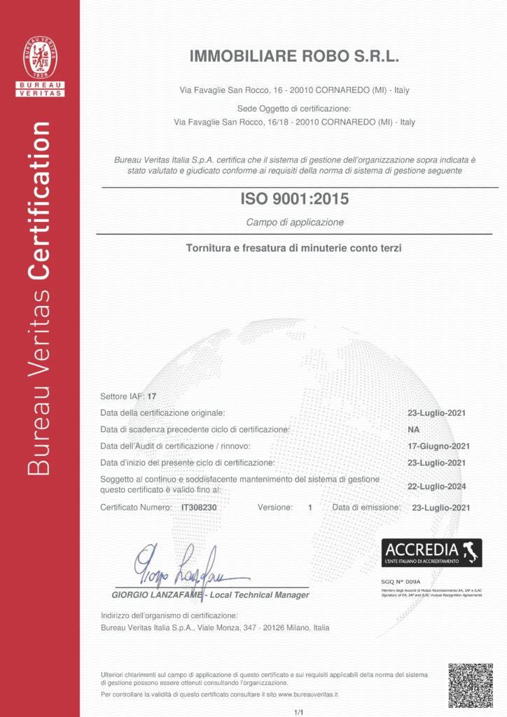 IM.ROBO Srl Azienda certificata ISO 9001:2015